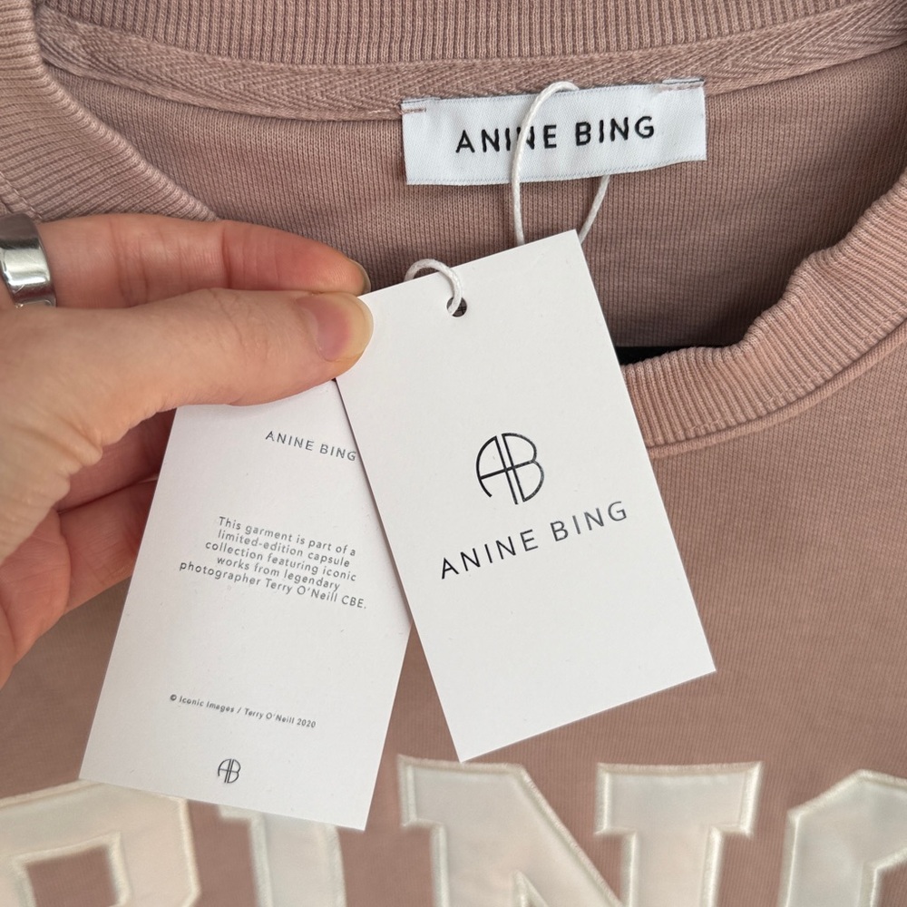 NWT Anine Bing Tyler Satin Block Letter Logo Oversized Pullover Sweatshirt Top M - Picture 8 of 11